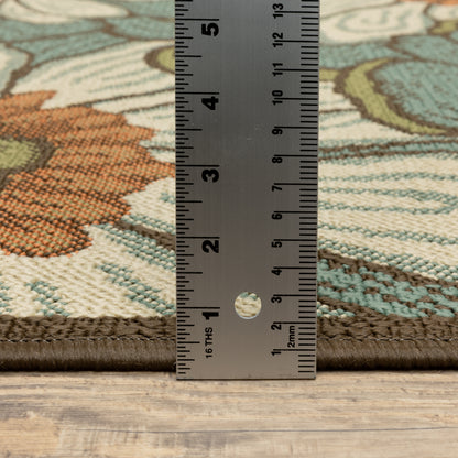 Montego Floral Blue/ Brown Abstract Loop Pile Rug