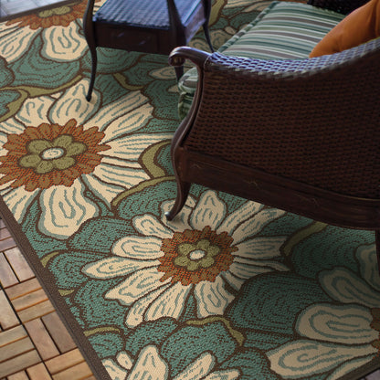 Montego Floral Blue/ Brown Abstract Loop Pile Rug