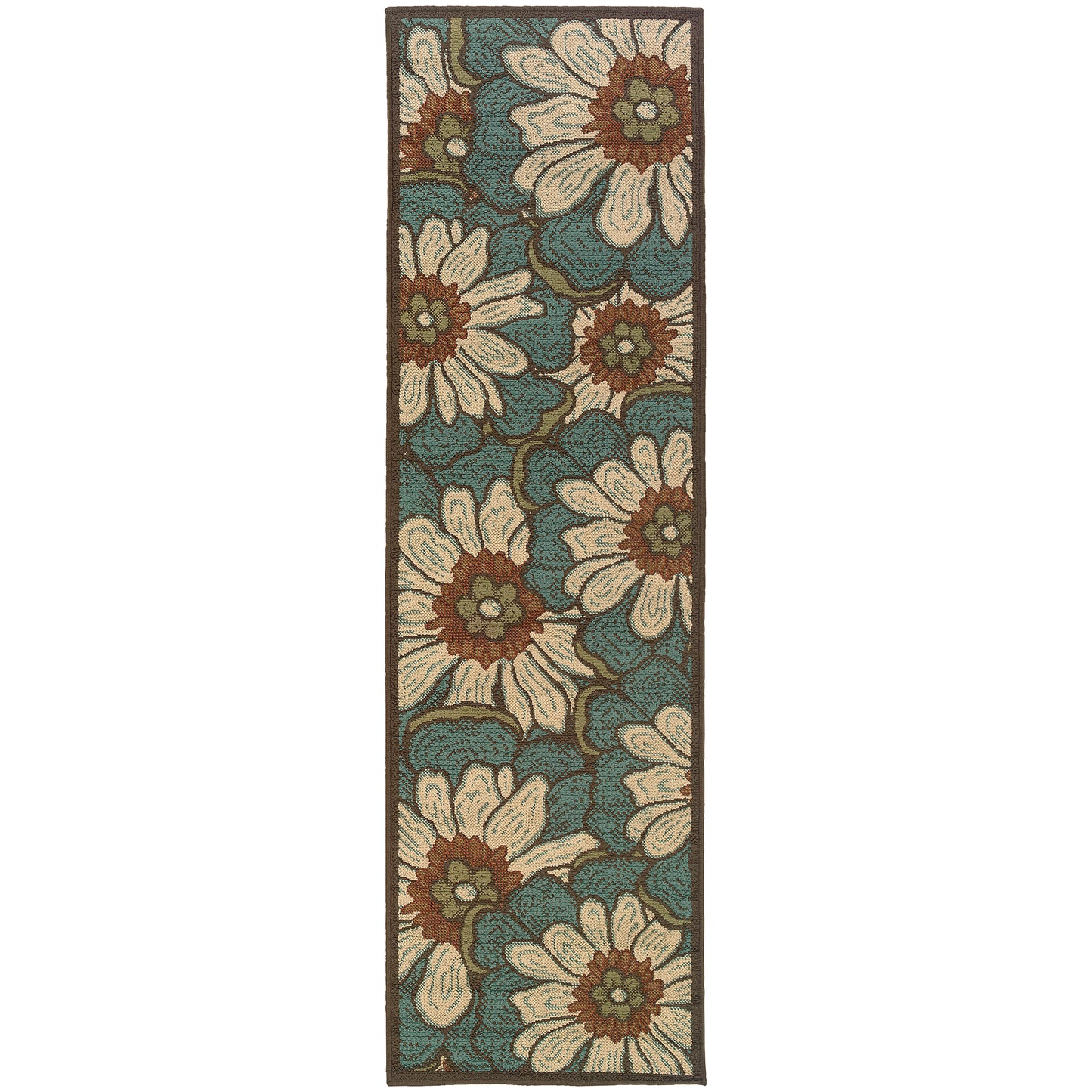 Montego Floral Blue/ Brown Abstract Loop Pile Rug