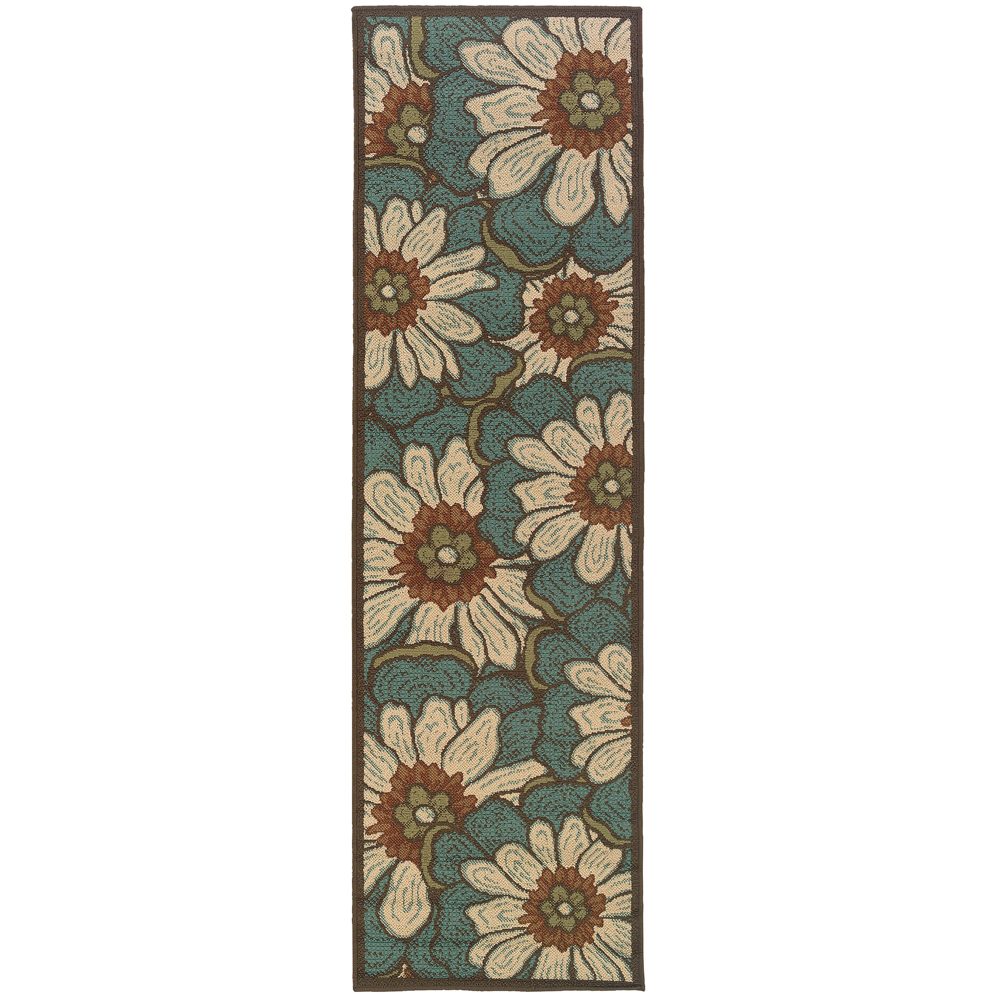 Montego Floral Blue/ Brown Abstract Loop Pile Rug