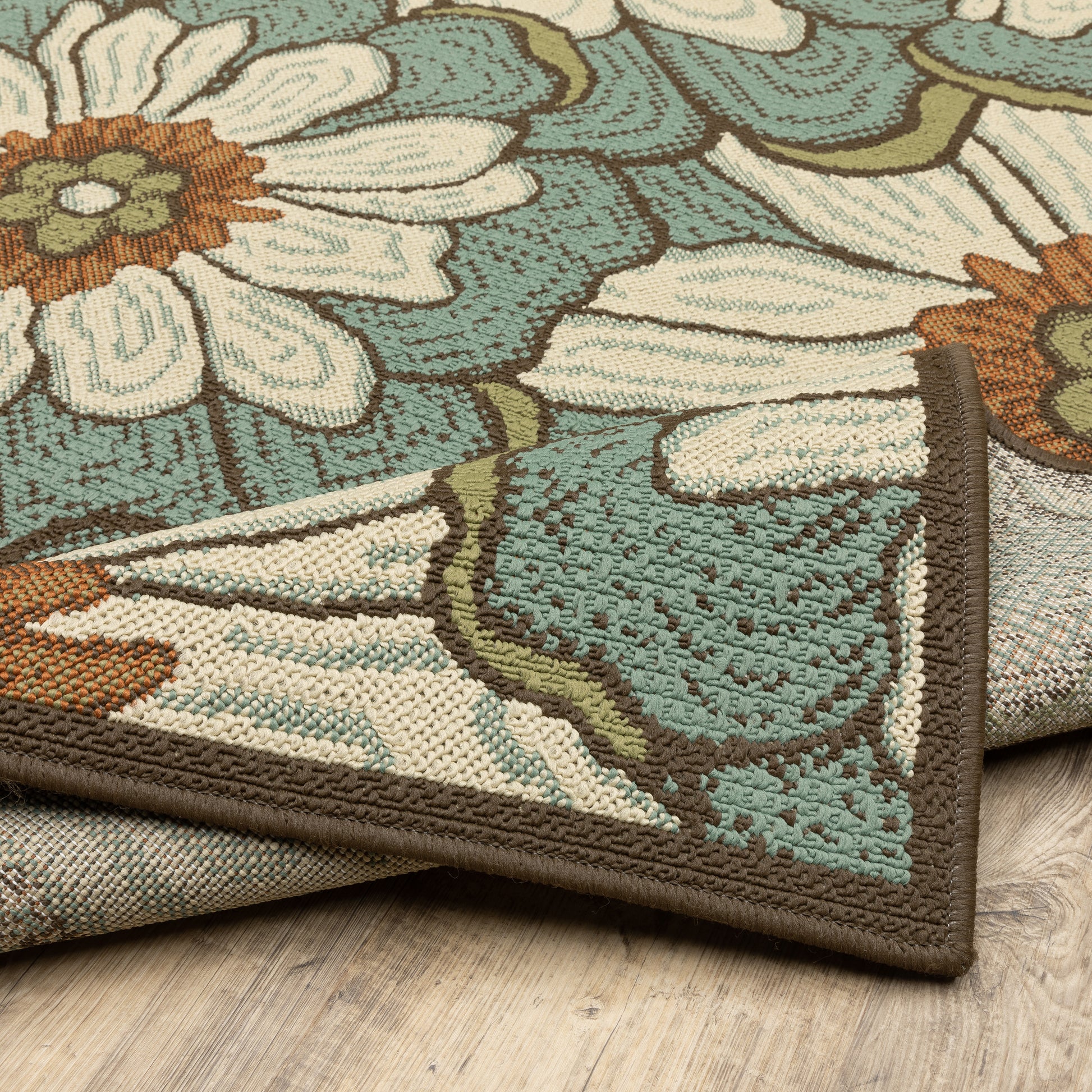 Montego Floral Blue/ Brown Abstract Loop Pile Rug