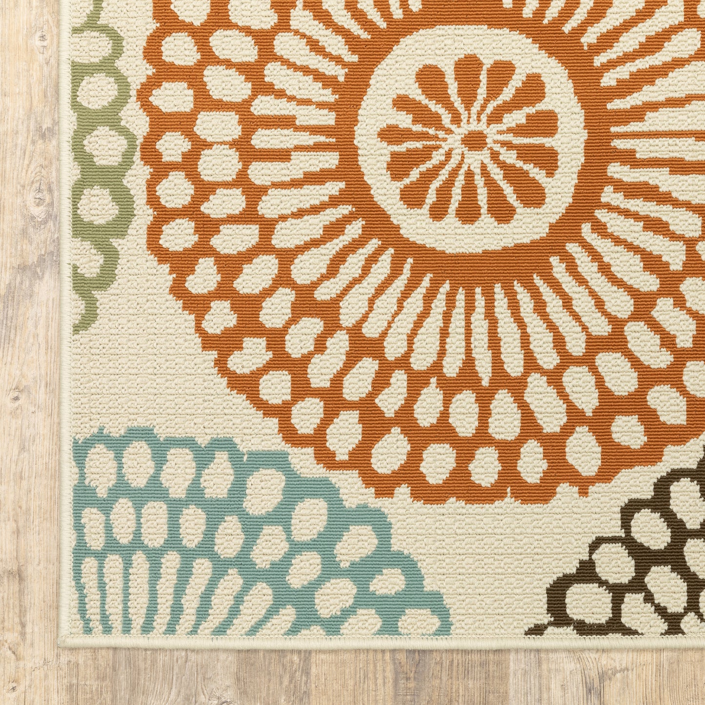 Montego Floral Beige/ Blue Abstract Loop Pile Rug