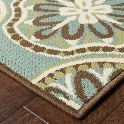 Montego Floral Blue/ Ivory Abstract Loop Pile Rug