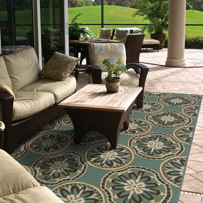 Montego Floral Blue/ Ivory Abstract Loop Pile Rug