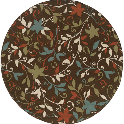 Montego Floral Brown/ Green Abstract Loop Pile Rug
