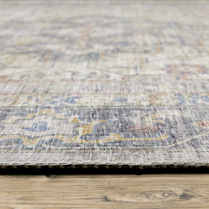 Myers Park Distressed Blue/ Gold Medallion Flat Weave Rug