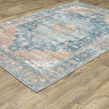 Myers Park Distressed Rust/ Blue Medallion Flat Weave Rug