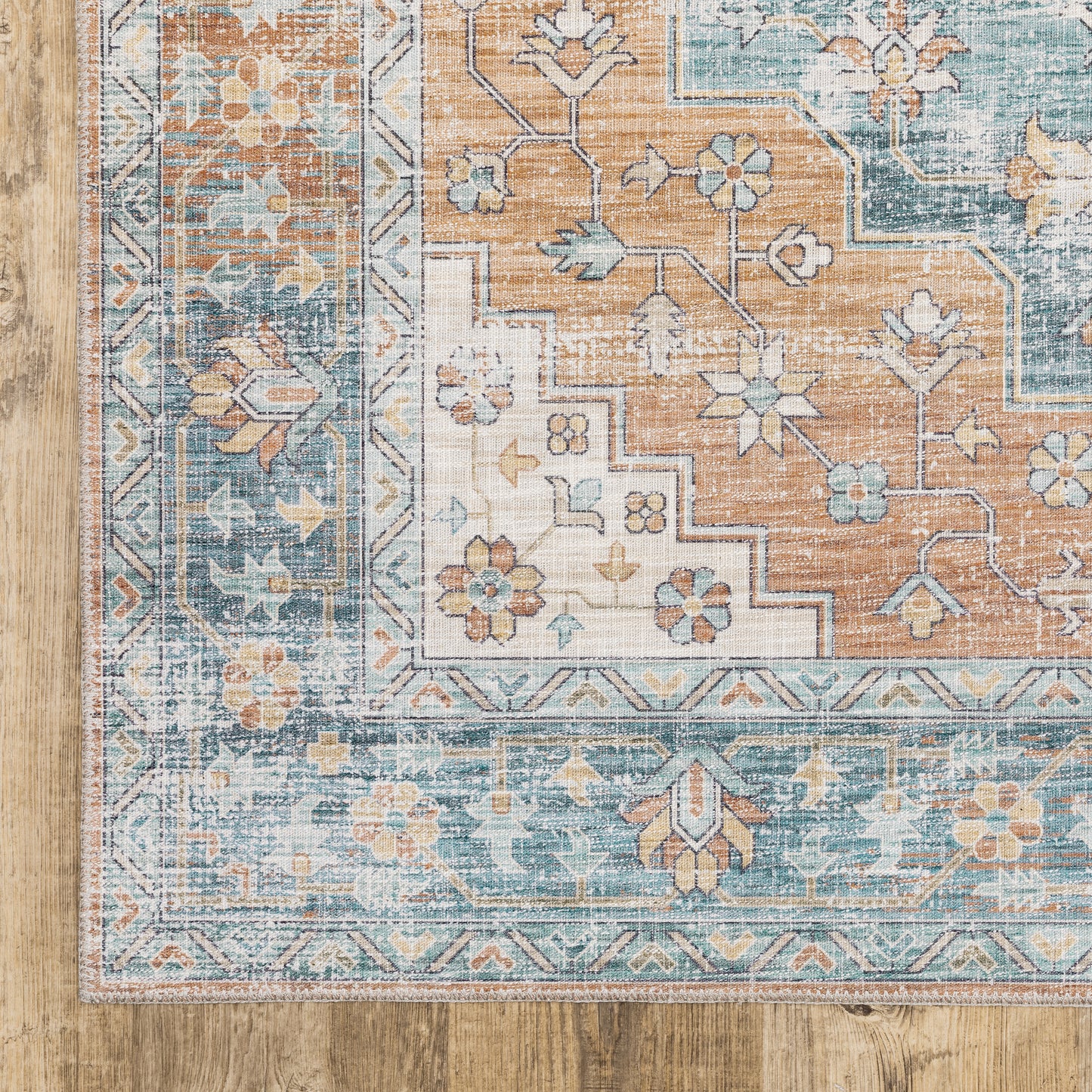 Myers Park Distressed Rust/ Blue Medallion Flat Weave Rug