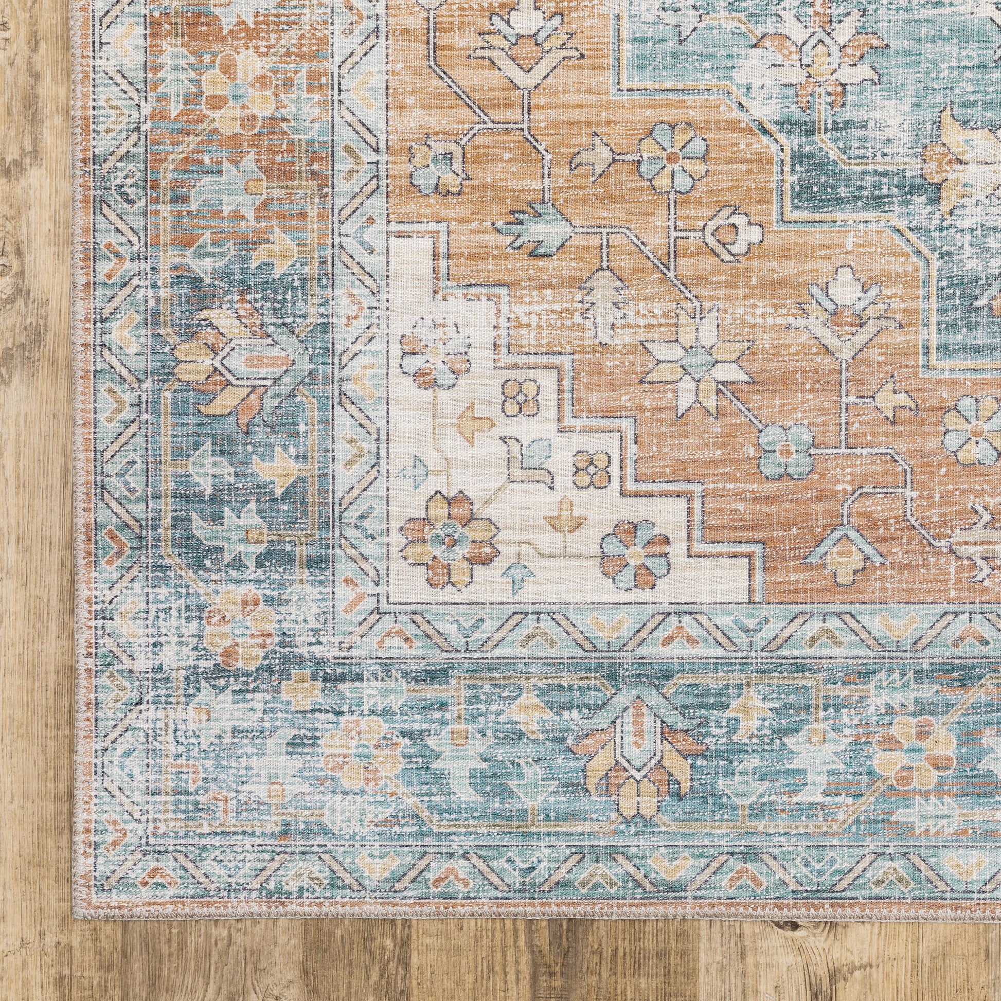 Myers Park Distressed Rust/ Blue Medallion Flat Weave Rug