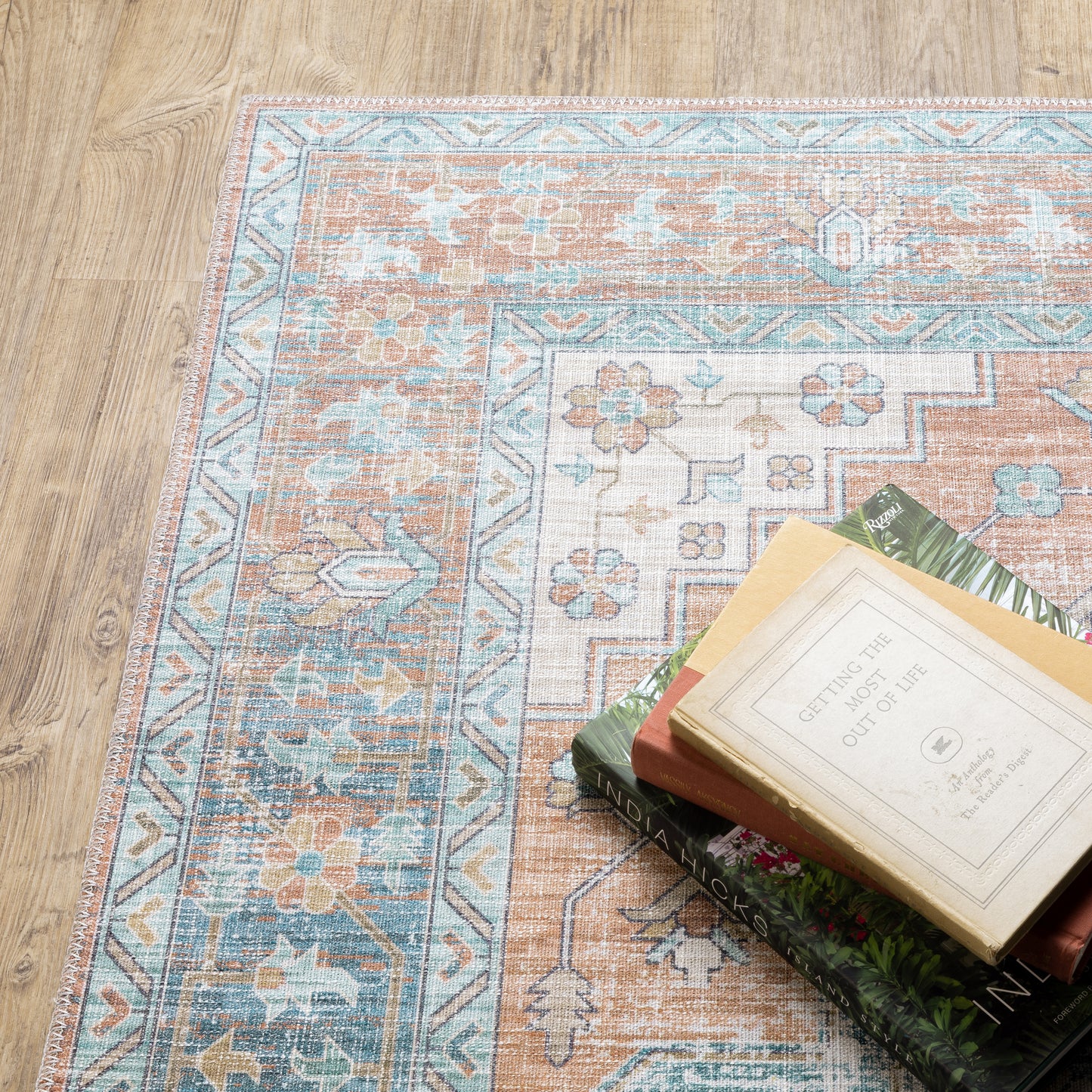 Myers Park Distressed Rust/ Blue Medallion Flat Weave Rug