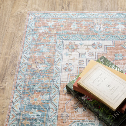 Myers Park Distressed Rust/ Blue Medallion Flat Weave Rug