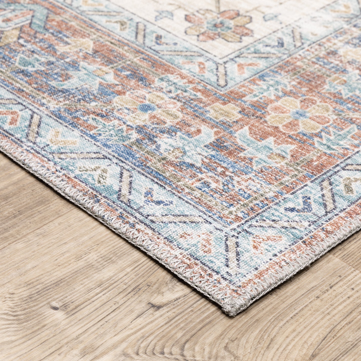Myers Park Distressed Rust/ Blue Medallion Flat Weave Rug