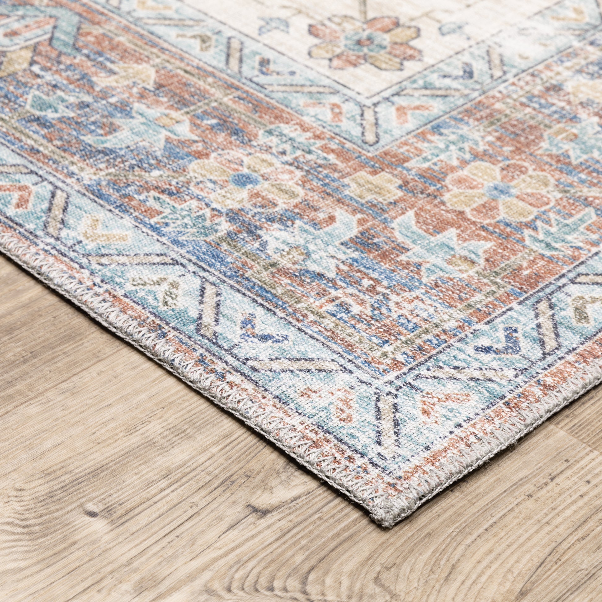 Myers Park Distressed Rust/ Blue Medallion Flat Weave Rug