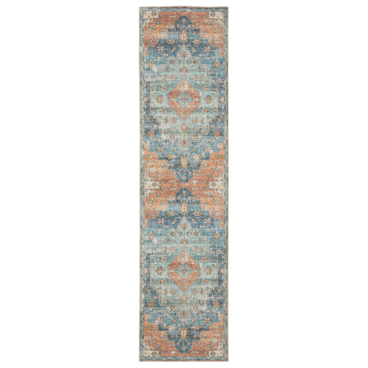 Myers Park Myp03 Rust/ Blue Distressed Medallion Rug
