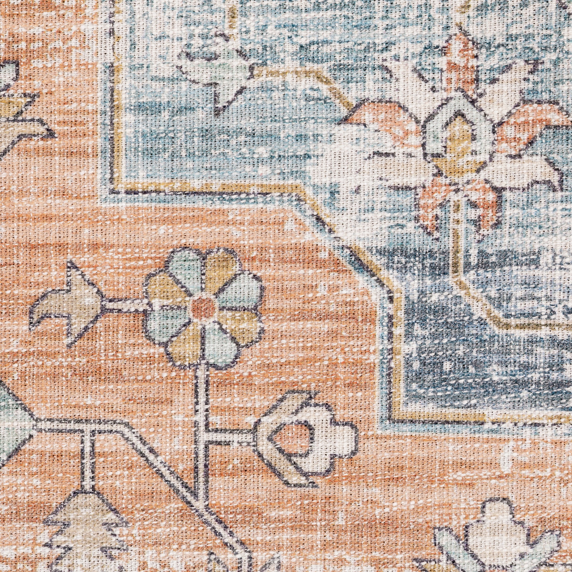 Myers Park Distressed Rust/ Blue Medallion Flat Weave Rug