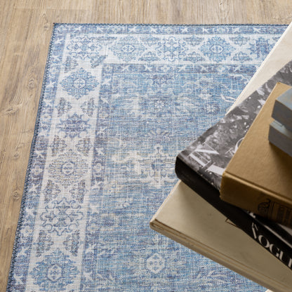 Myers Park Distressed Blue/ Ivory Oriental Flat Weave Rug
