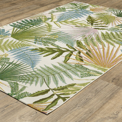 Naples Botanical Green/ Ivory Tropical Flat Weave Rug
