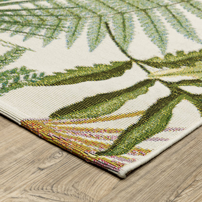 Naples Botanical Green/ Ivory Tropical Flat Weave Rug