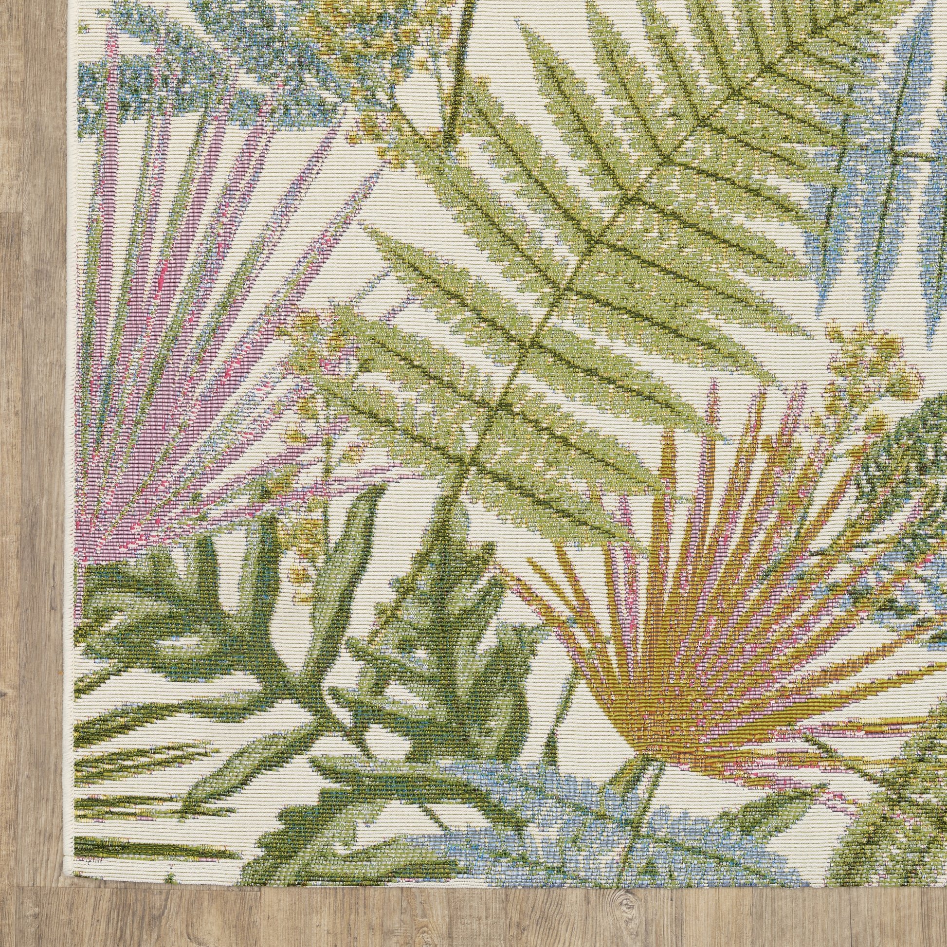 Naples Botanical Green/ Ivory Tropical Flat Weave Rug