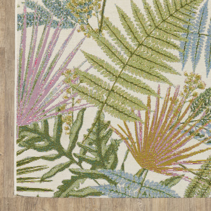 Naples Botanical Green/ Ivory Tropical Flat Weave Rug