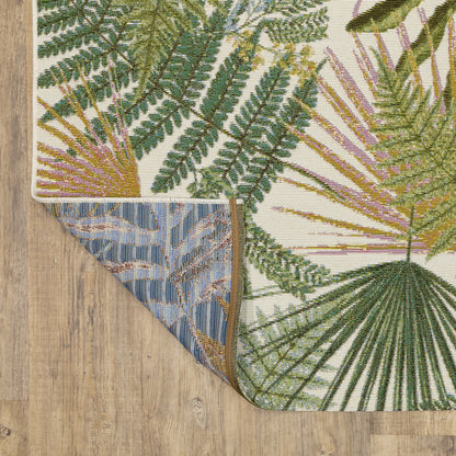 Naples Botanical Green/ Ivory Tropical Flat Weave Rug