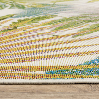 Naples Botanical Green/ Ivory Tropical Flat Weave Rug