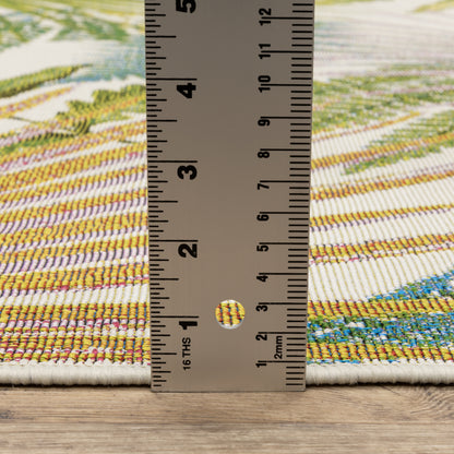 Naples Botanical Green/ Ivory Tropical Flat Weave Rug