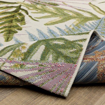 Naples Botanical Green/ Ivory Tropical Flat Weave Rug
