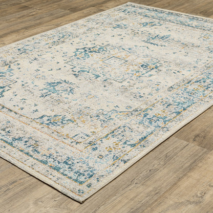 Naples Distressed Ivory/ Blue Outdoor Flat Weave Rug