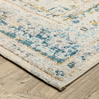 Naples Distressed Ivory/ Blue Outdoor Flat Weave Rug