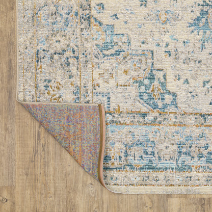 Naples Distressed Ivory/ Blue Outdoor Flat Weave Rug