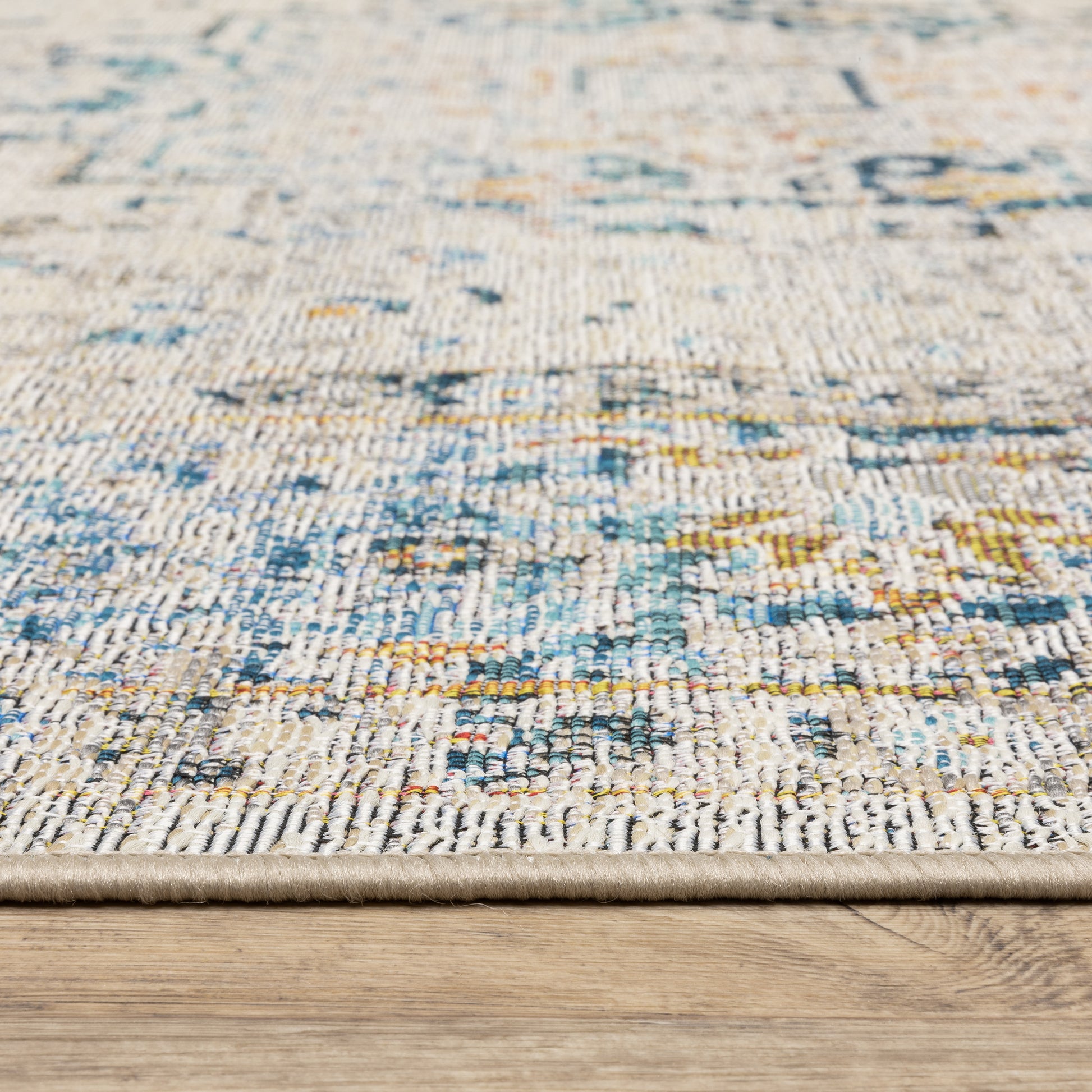 Naples Distressed Ivory/ Blue Outdoor Flat Weave Rug
