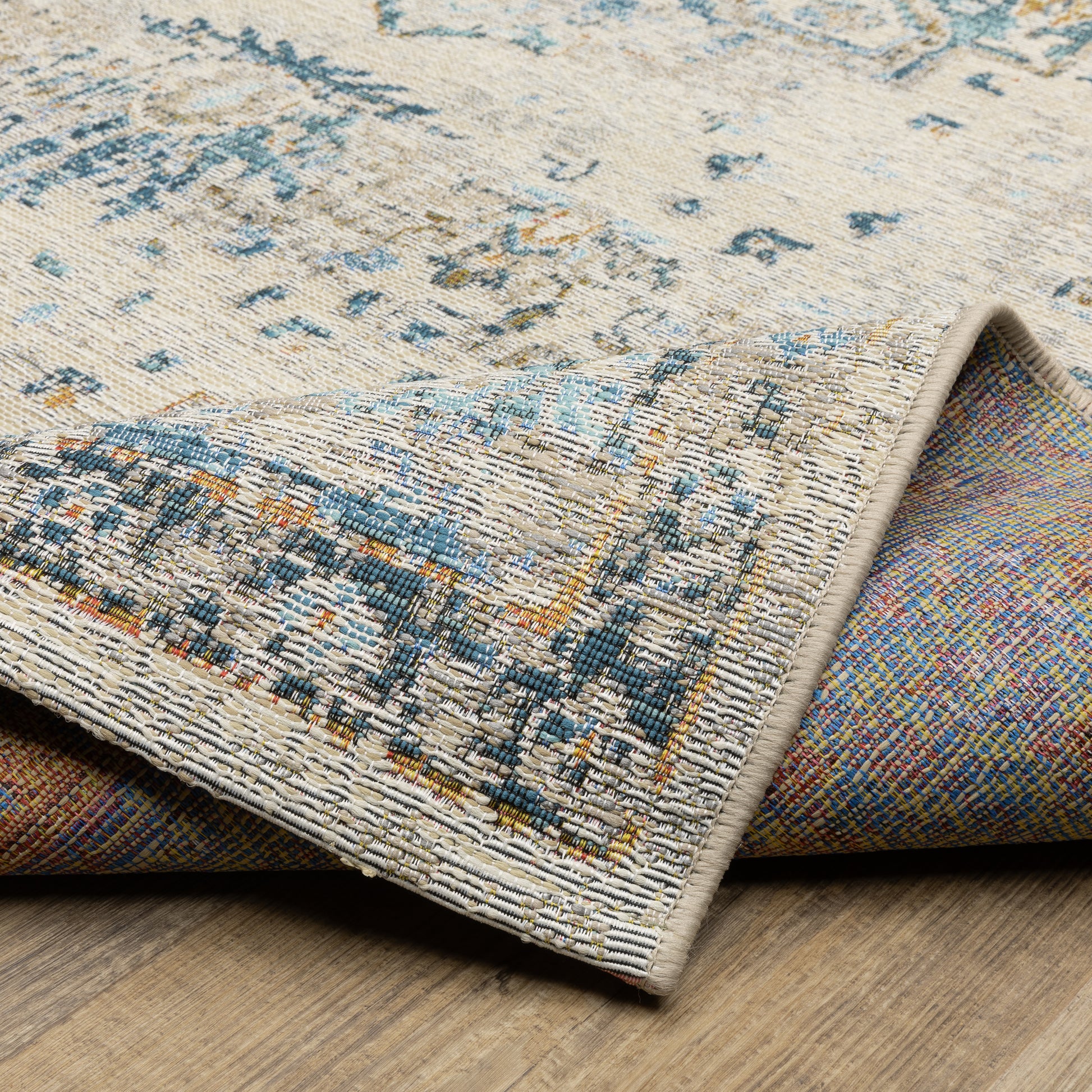 Naples Distressed Ivory/ Blue Outdoor Flat Weave Rug