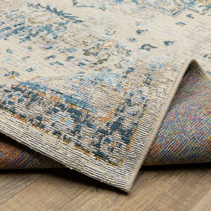 Naples Distressed Ivory/ Blue Outdoor Flat Weave Rug