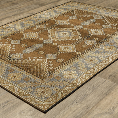 Naples Medallion Brown/ Blue Outdoor Flat Weave Rug