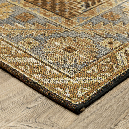 Naples Medallion Brown/ Blue Outdoor Flat Weave Rug