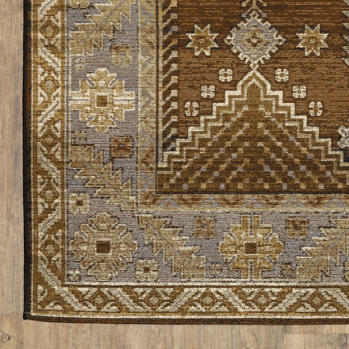 Naples Medallion Brown/ Blue Outdoor Flat Weave Rug