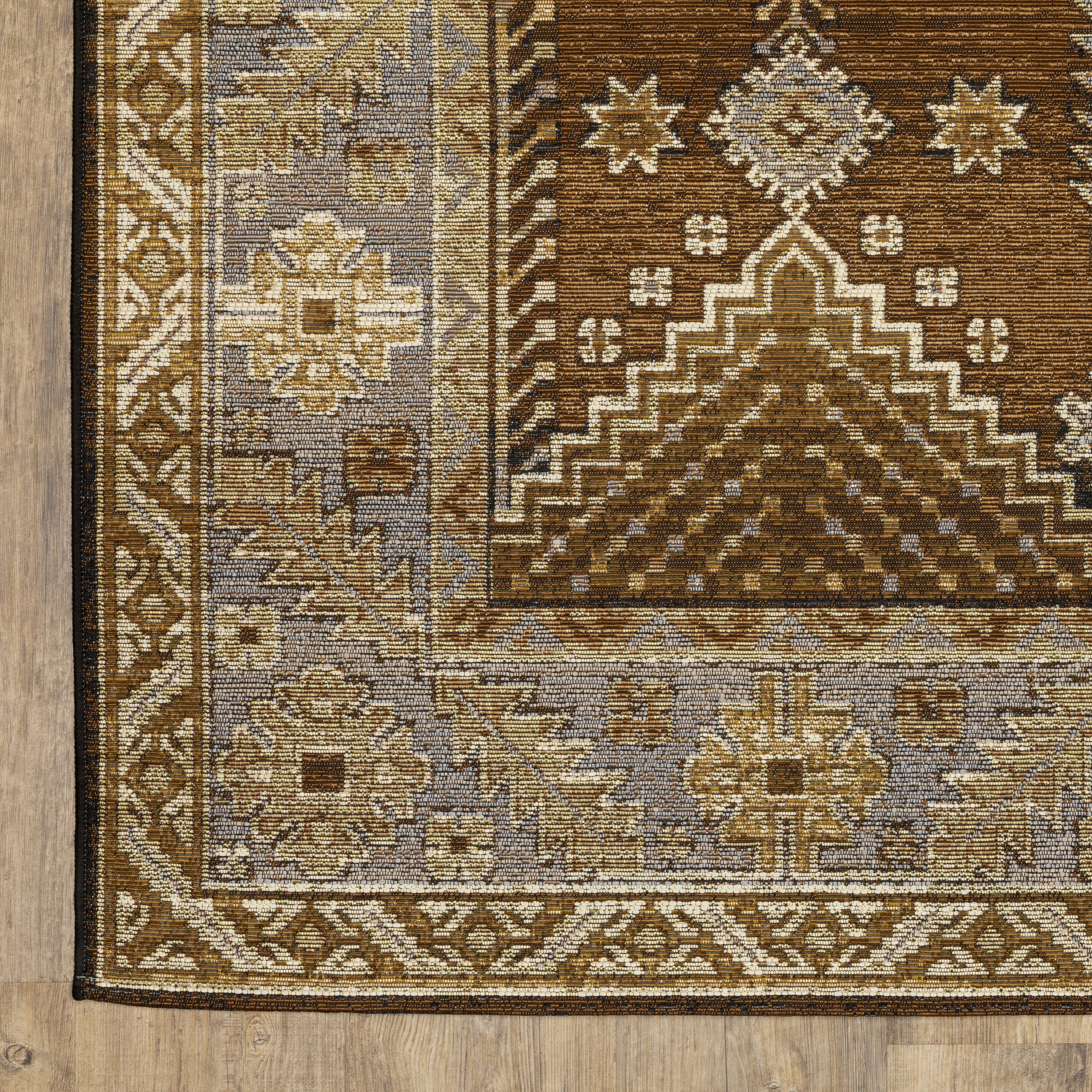 Naples Medallion Brown/ Blue Outdoor Flat Weave Rug