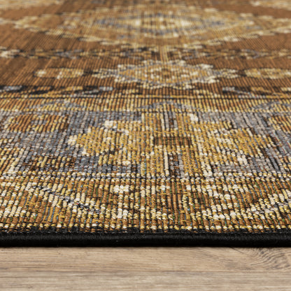 Naples Medallion Brown/ Blue Outdoor Flat Weave Rug