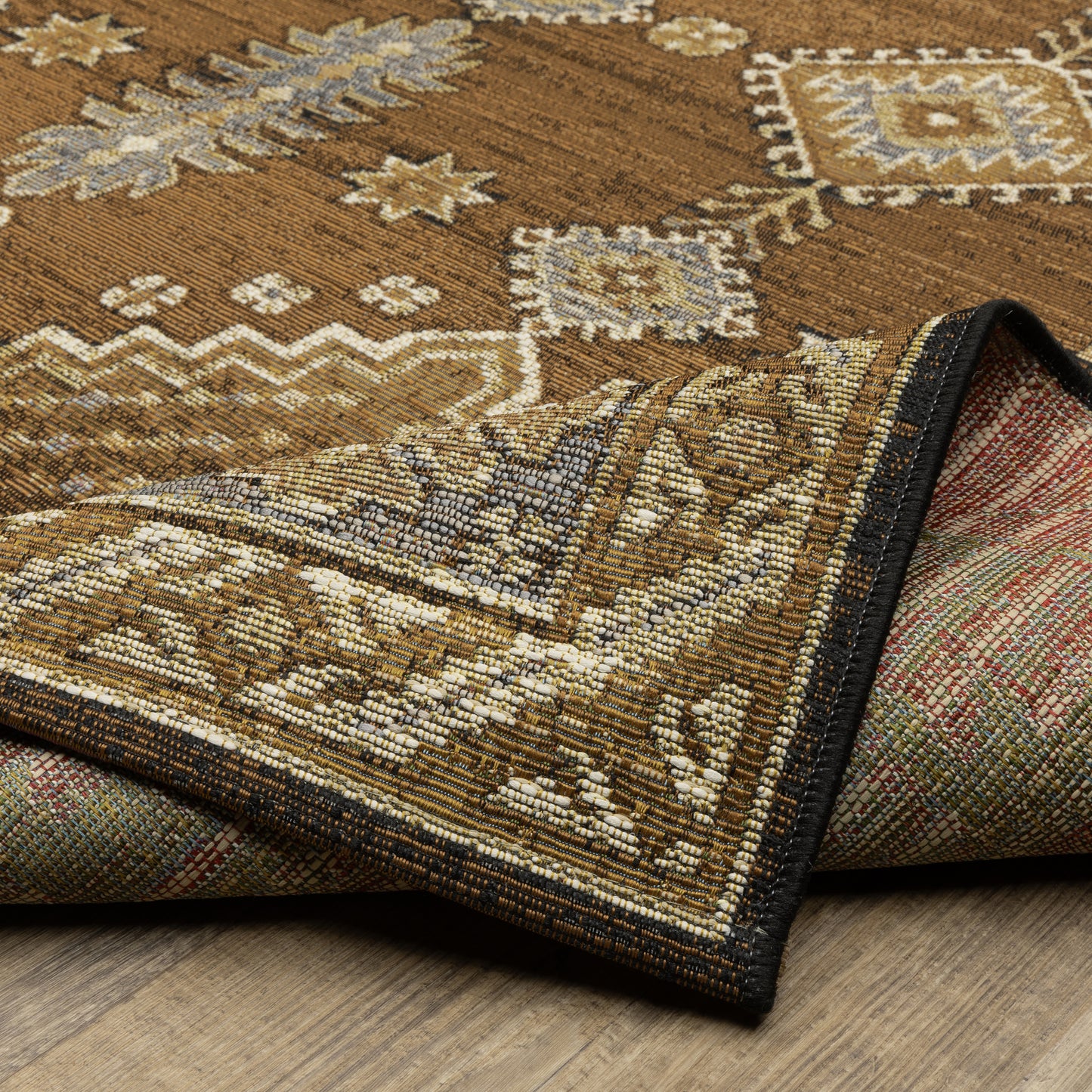 Naples Medallion Brown/ Blue Outdoor Flat Weave Rug
