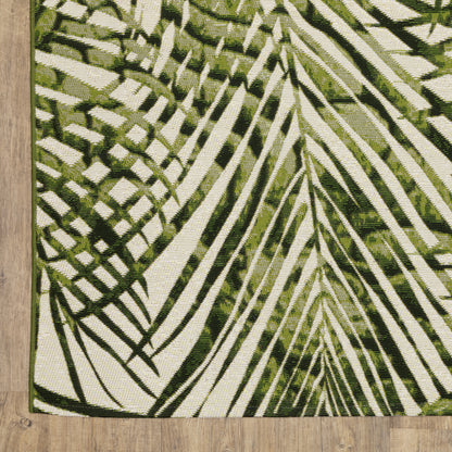 Naples Botanical Green/ Ivory Outdoor Flat Weave Rug