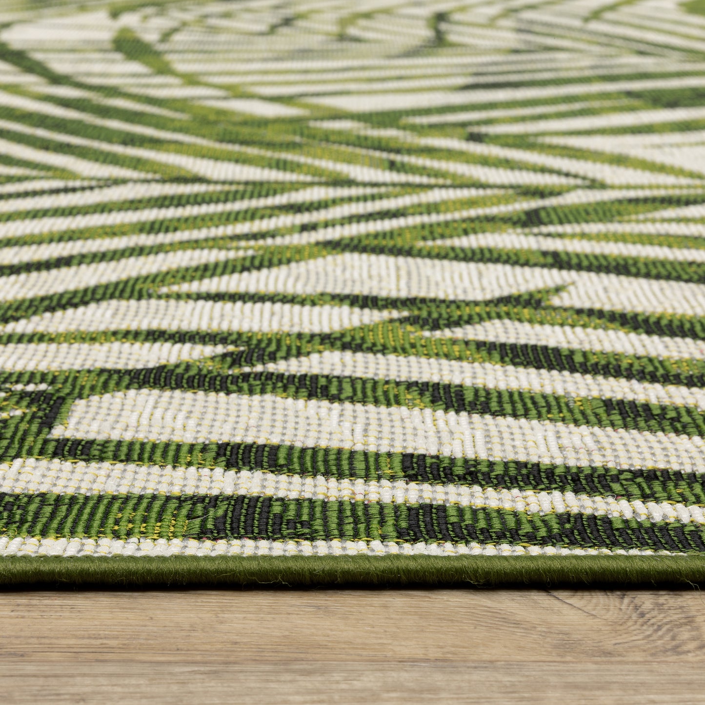 Naples Botanical Green/ Ivory Outdoor Flat Weave Rug