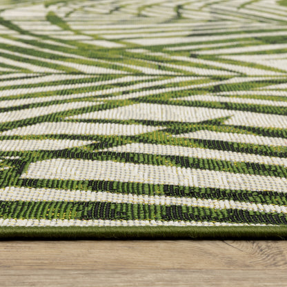 Naples Botanical Green/ Ivory Outdoor Flat Weave Rug