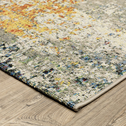 Naples Distressed Beige/ Orange Outdoor Flat Weave Rug
