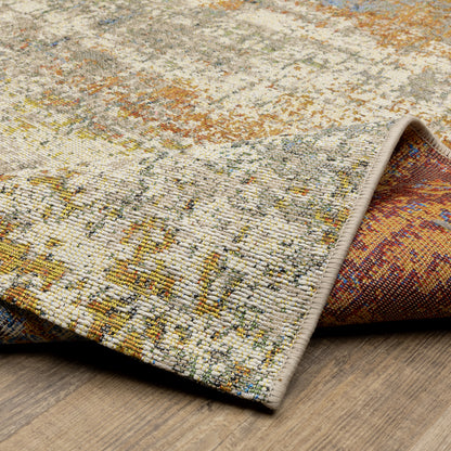 Naples Distressed Beige/ Orange Outdoor Flat Weave Rug