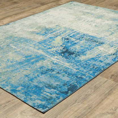 Naples Distressed Beige/ Blue Outdoor Flat Weave Rug