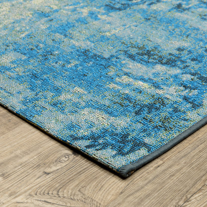 Naples Distressed Beige/ Blue Outdoor Flat Weave Rug