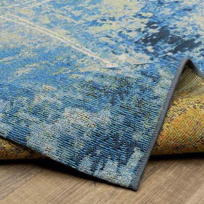 Naples Distressed Beige/ Blue Outdoor Flat Weave Rug