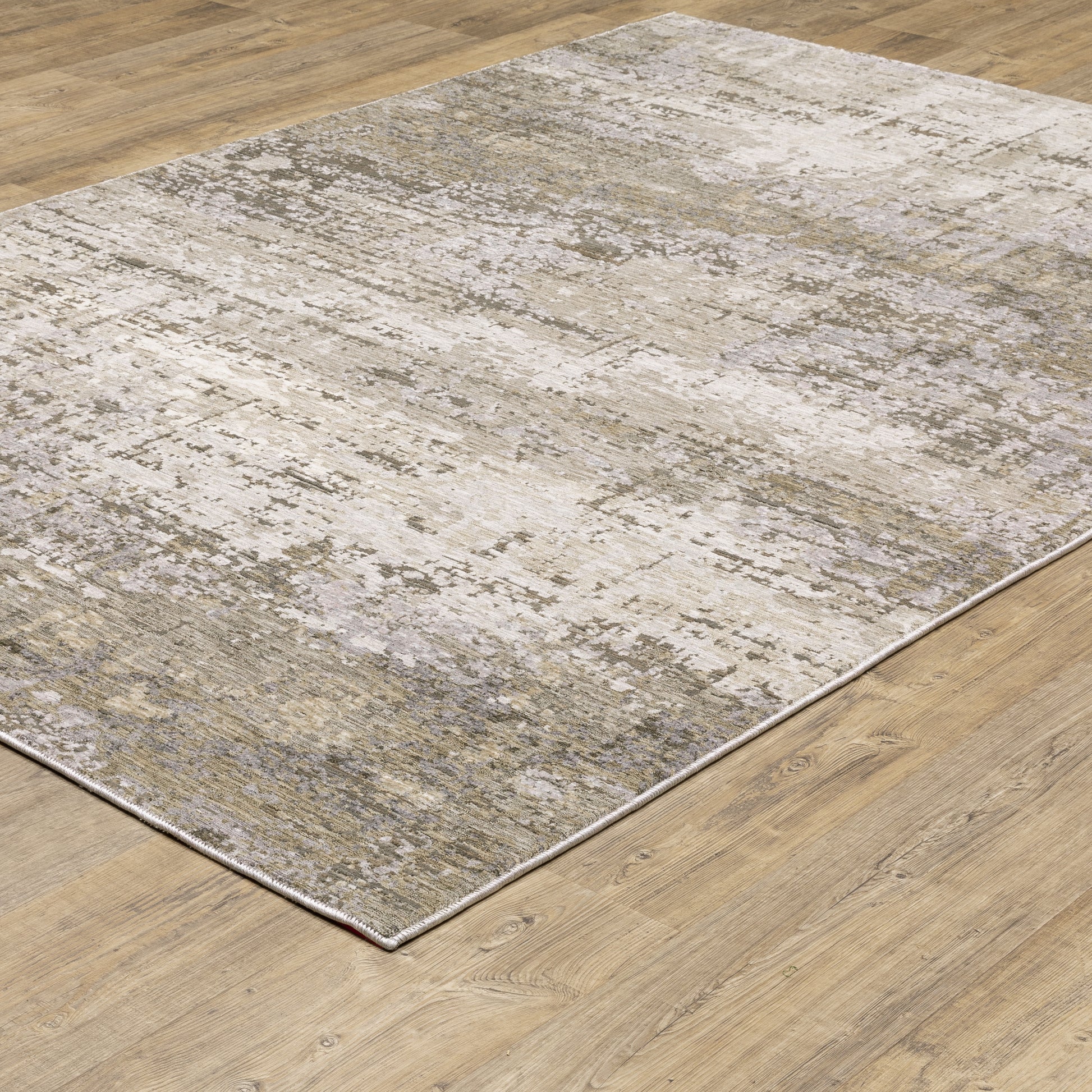 Nebulous Distressed Beige/ Grey Abstract Cut Pile Rug