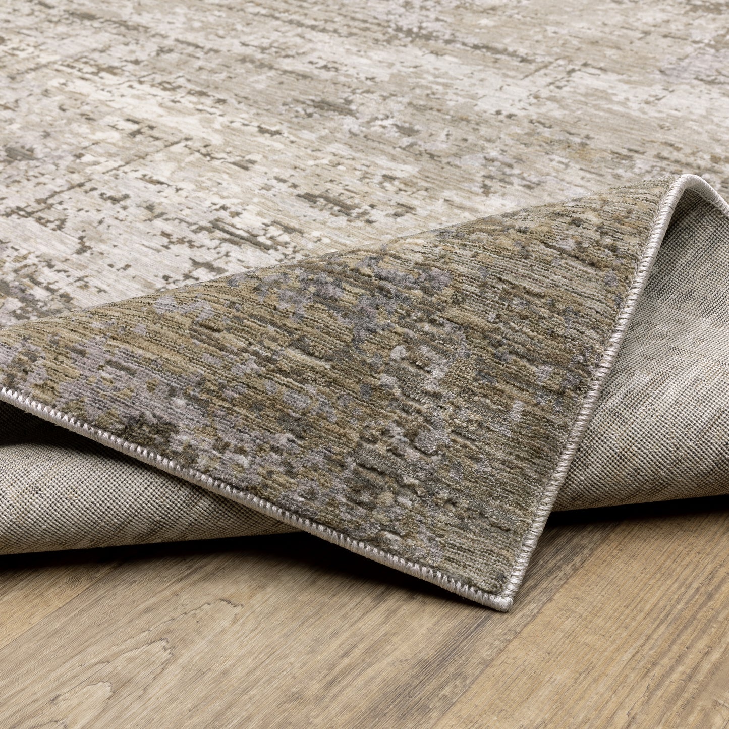 Nebulous Distressed Beige/ Grey Abstract Cut Pile Rug